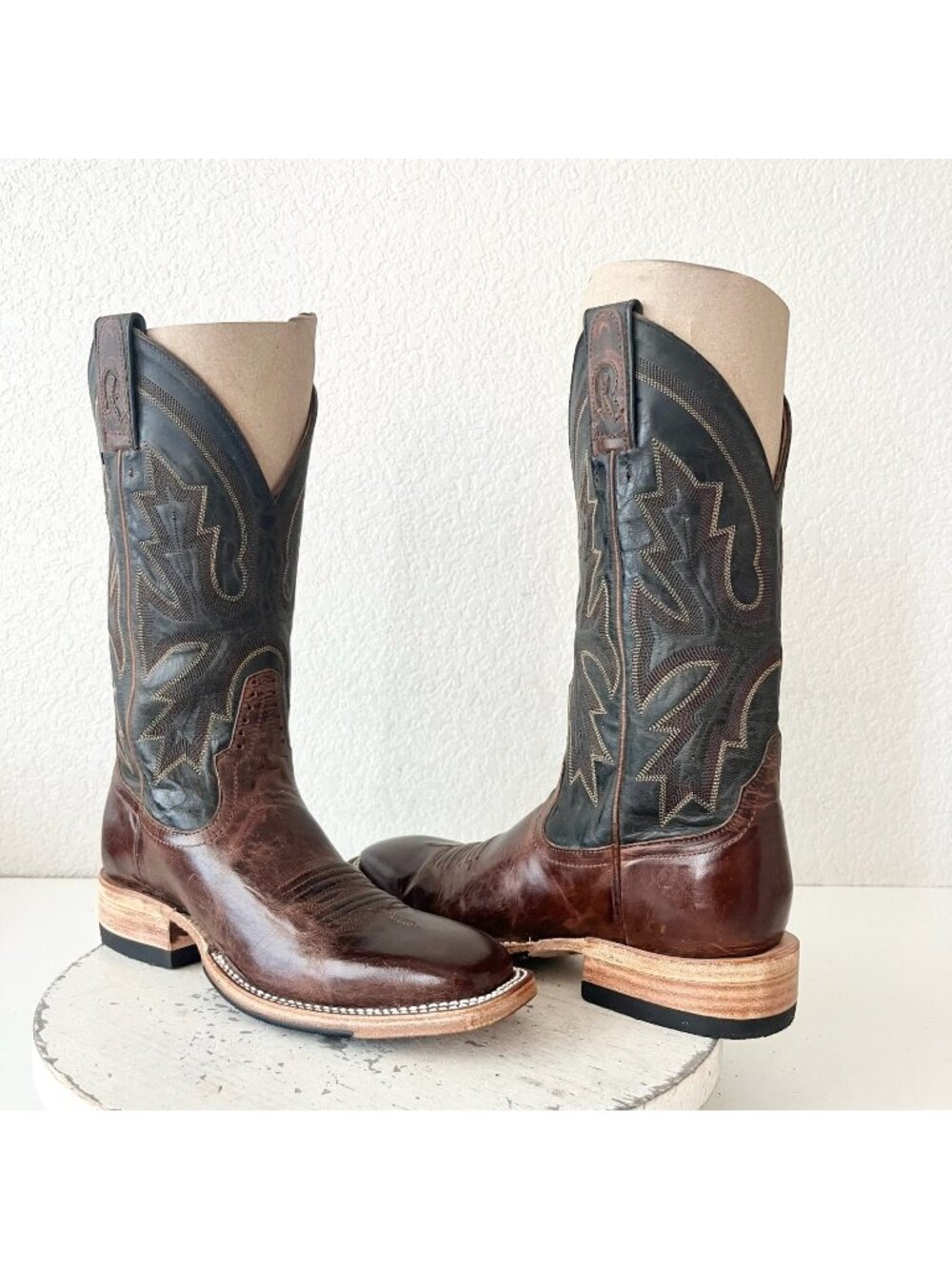 Rod Patrick Womens Square Toe Cowboy Boots Size 6.5 Brown Black Leather Western